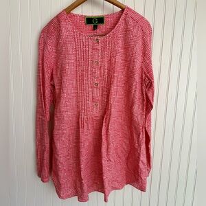 C. Wonder Red and White Linen Blend Knit Button-Front Top Size L